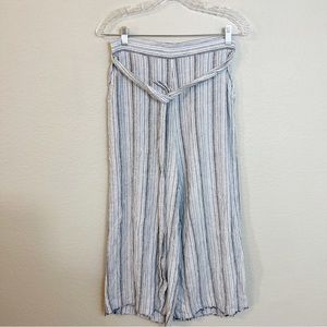 Cloth & Stone Linen Raw Hem Cropped Pants Blue‎ Stripe